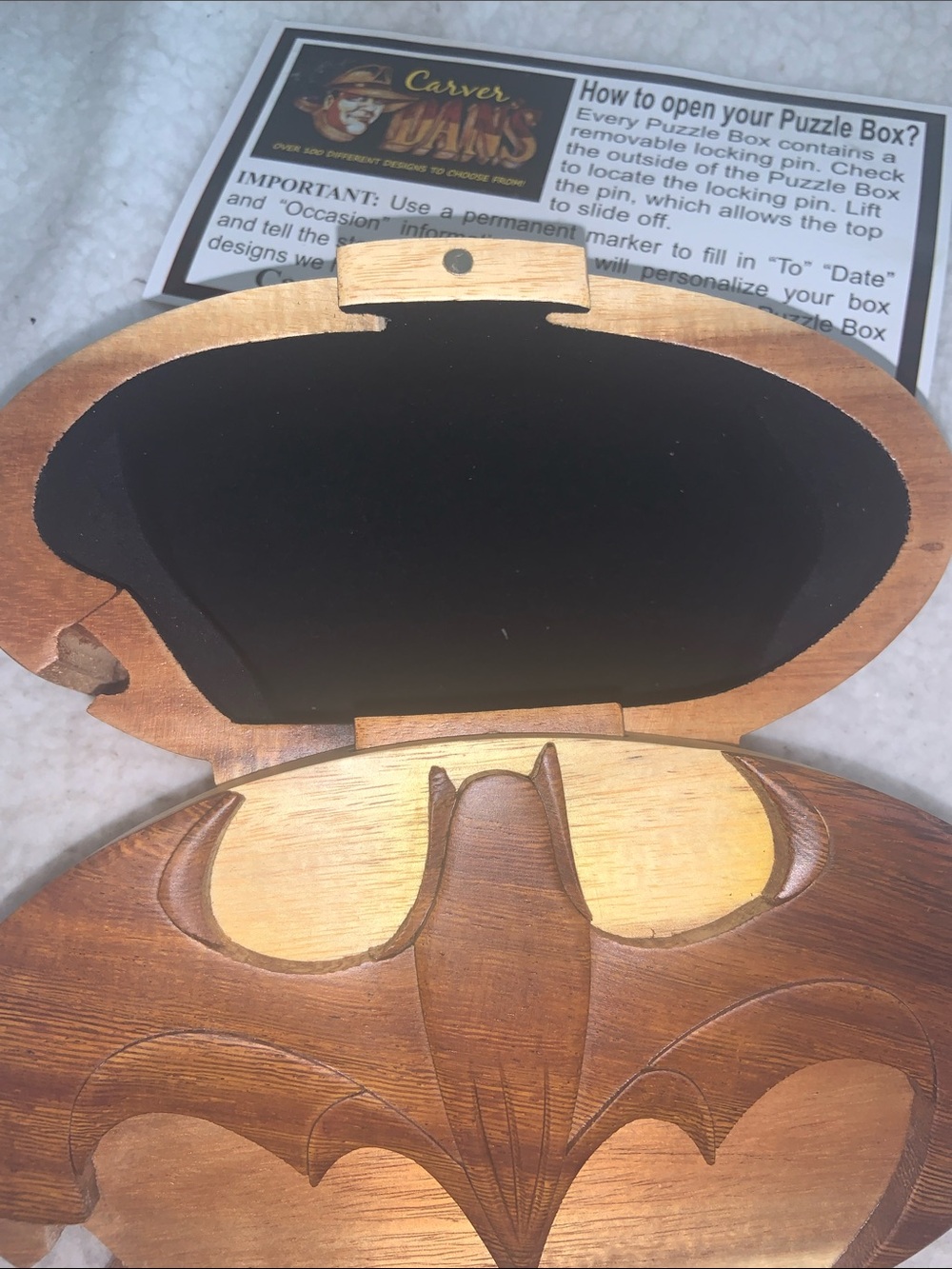Hand-Carved Wooden Batman Trinket Box - Natural Brown - Picture 7 of 12